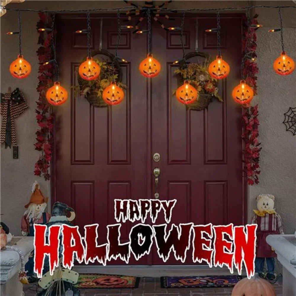 Halloween 7FT Pumpkin with 10 Waterproof Pumpkin String Lights, 25 LED